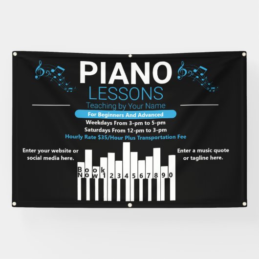 Pas Piano Lessen Muziek Docent Yard Spandoek (Horizontaal)
