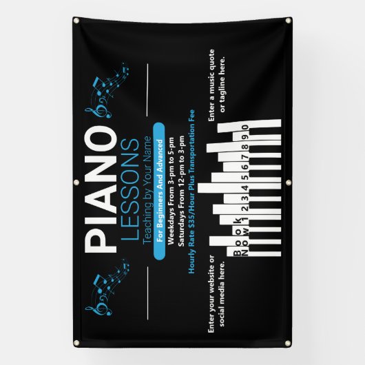 Pas Piano Lessen Muziek Docent Yard Spandoek (Verticaal)
