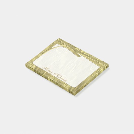 Pas 'Prettige feestdagen' Gold Crumpled Paper aan Post-it® Notes (Schuin)