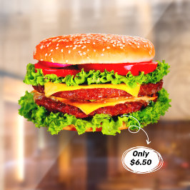 Pas prijs Double Cheeseburger Deluxe advert aan Raamsticker