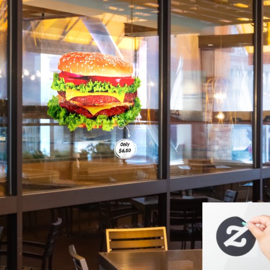 Pas prijs Double Cheeseburger Deluxe advert aan Raamsticker (Restaurant Raam)