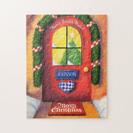 Pas Red Merry kerst voordeur startpunt aan Legpuzzel (Verticaal)