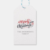 Pas rode bloemen familie foto Merry Christmas Cadeaulabel (Achterkant)