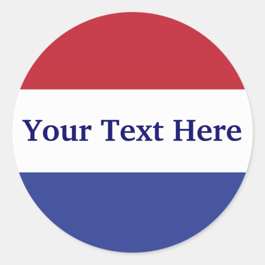 Pas rood, wit en blauw ontwerp aan ronde sticker (Voorkant)