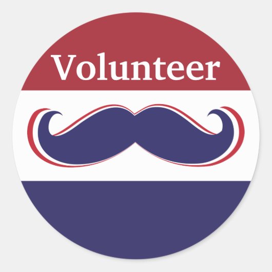 Pas rood, wit en blauw snorontwerp aan ronde sticker (Voorkant)