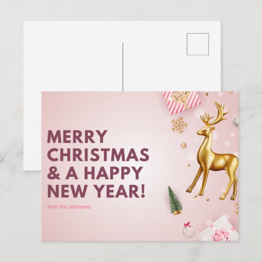 Pas Roze Kerst en Gelukkig Nieuwjaar aan Briefkaart (Voorkant / Achterkant)