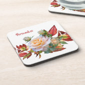 Pas roze roze rode bladeren aan bier onderzetter (Linkerzijde)