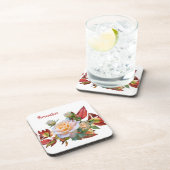 Pas roze roze rode bladeren aan bier onderzetter (Rechterzijde)