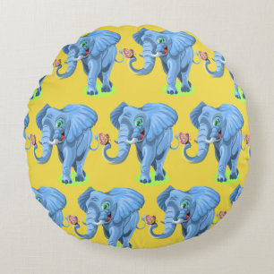 Pas Schattigee Blauwe Olifant aan Rond Kussen