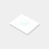 Pas Script Monogram In Cirkel, Licht Turkoois aan Post-it® Notes (Schuin)
