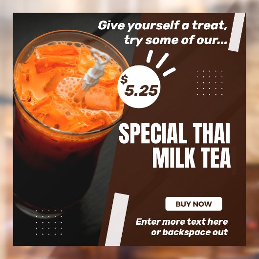 Pas speciale Thaise melk thee winkel Promo Raamsticker (Vel 2)