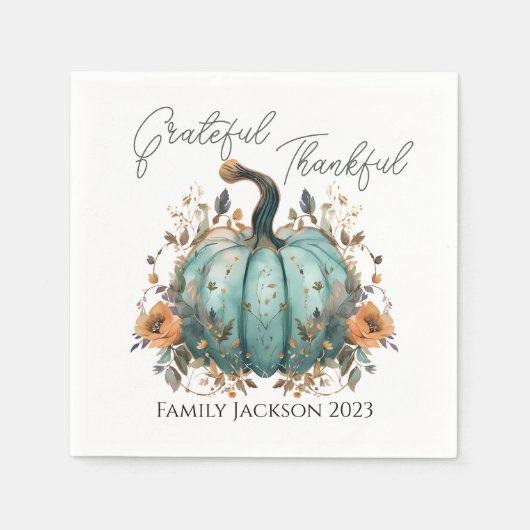 Pas Thanksgiving Rustieke Blauwe Pompoen aan Servet (Voorkant)