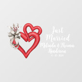 Pas twee samengevoegde harten net getrouwd raamsticker (Vel)