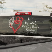 Pas twee samengevoegde harten net getrouwd raamsticker