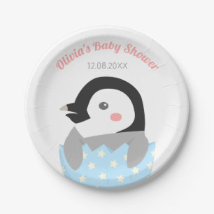 Pas Uitgekomen Kleine Pinguïn Baby Shower Papieren Bordje