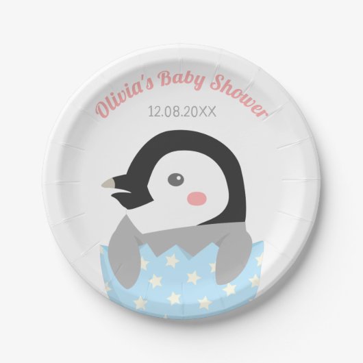 Pas Uitgekomen Kleine Pinguïn Baby Shower Papieren Bordje (Voorkant)