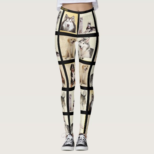 Pas uw 10 fotosjabloon Huisdieren Hond Leggings (Voorkant)