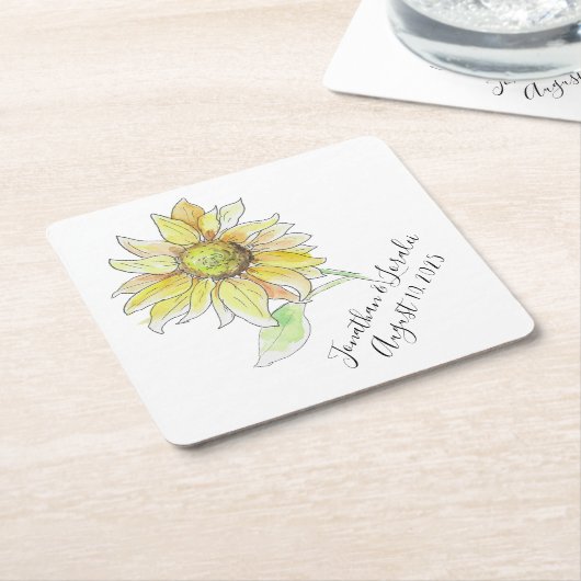 Pas uw bruiloft servetten Sunflower Kartonnen Onderzetters (Schuin)