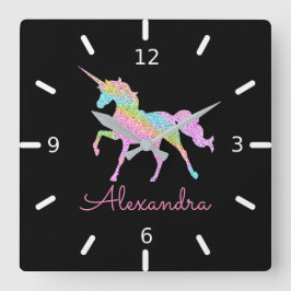 Pas uw eigen kleurrijke, magische Unicorn aan Vierkante Klok