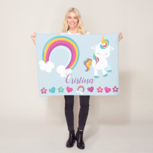 Pas uw eigen kleurrijke Unicorn en regenboog aan Fleece Deken