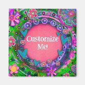 Pas uw eigen roze bloemige inspirativiteitsmagneet magneet (Voorkant)