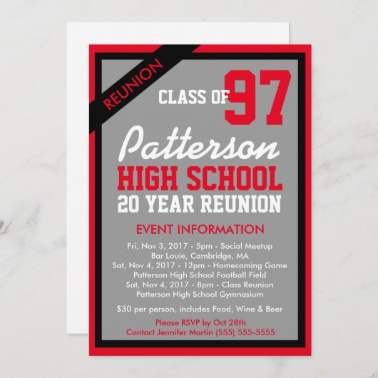 Pas Uw Eigen Uitnodiging van de Klasse van de Reun (Voorkant / Achterkant)