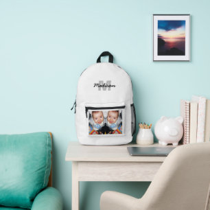 Pas uw foto aangepaste monogram wit aan bedrukte rugzak