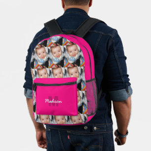 Pas Uw fotopatroon monogram hete roze aan Bedrukte Rugzak