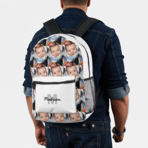 Pas Uw fotopatroon monogram wit aan Bedrukte Rugzak