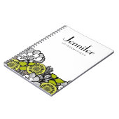 Pas uw laptop aan - Grijze bloemen Notitieboek (Linkerzijde)