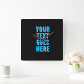 pas uw tekst hier aan, zwart met blauwe tekst vierkante klok (Huis)