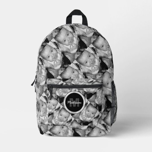 Pas Uw zwart-wit fotomodel monogram aan Bedrukte Rugzak (Voorkant)