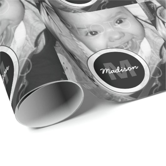 Pas Uw zwart-wit fotomodel monogram aan Cadeaupapier (Rol Hoek)