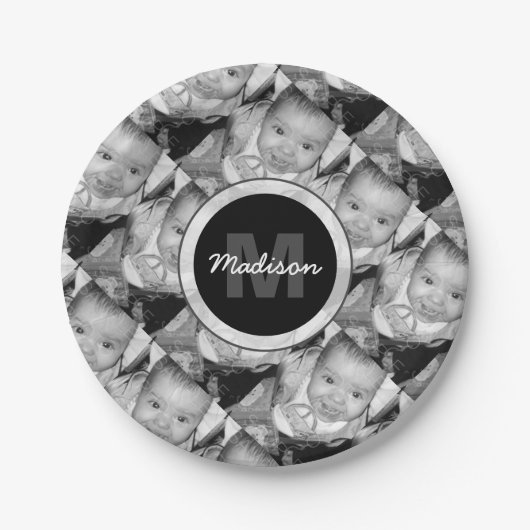 Pas Uw zwart-wit fotomodel monogram aan Papieren Bordje (Voorkant)