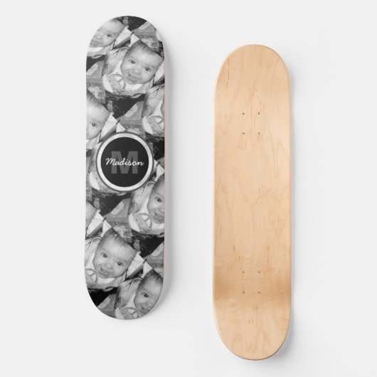 Pas Uw zwart-wit fotomodel monogram aan Persoonlijk Skateboard (Voorkant)