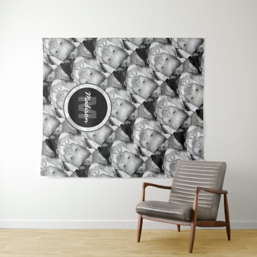 Pas Uw zwart-wit fotomodel monogram aan Wandkleed (In Situ (horizontaal))