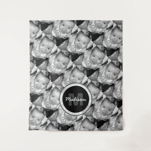 Pas Uw zwart-wit fotomodel monogram aan Wandkleed (Voorkant)