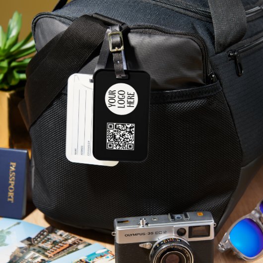 Pas uw zwart-witte QR-code bedrijfslogo aan Bagagelabel (Voorkant & Achterkant)