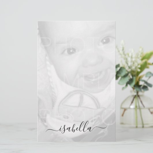Pas Uw zwarte witte foto Monogram aan - naam Briefpapier (Staand voorkant)