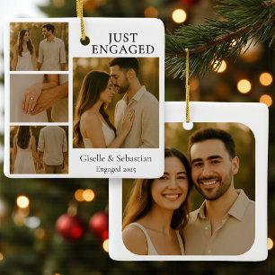 Pas Verloving Foto Koppel Verloving Kerstmis Keramisch Ornament