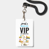 Pas voor verjaardagsfeestje voor bouwtrucks op maa badge (Voorzijde met lanyard)