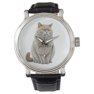 Pas Waterverf Britse Funny Cat Fotonaam aan Horloge