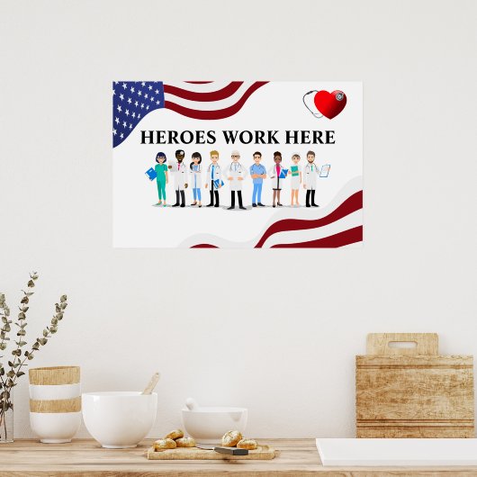 Pas Ziekenhuis Helden Werk Hier Icoon Personeel aa Poster (Keuken)