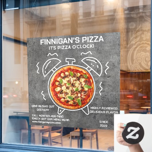 Pas zijn Pizza O Clock Pizza Restaurant aan Raamsticker (Cafe Raam)