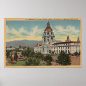 Pasadena, CA - Uitzicht van het stadhuis en het op Poster (Voorkant)