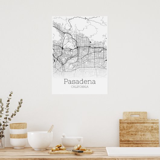 Pasadena Map - California - City Map Poster (Keuken)