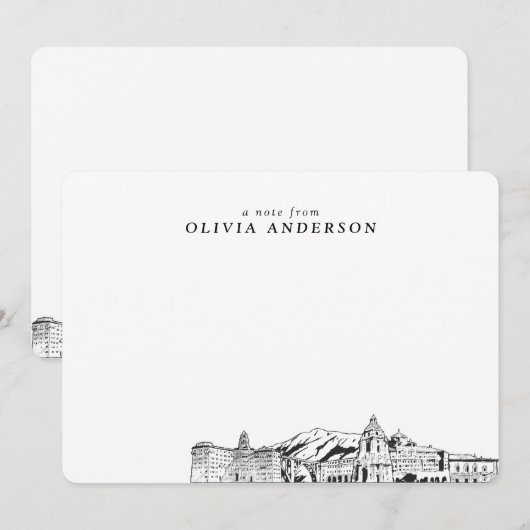 Pasadena Skyline Sketch Gepersonaliseerde notitiek Notitiekaartje (Voorkant / Achterkant)