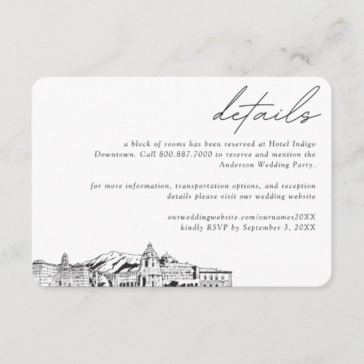 Pasadena Wedding Hotel Kamer Blok Details Klein Informatiekaartje (Voorkant)