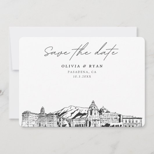 Pasadena Wedding Skyline Save the Date Kaart (Voorkant)