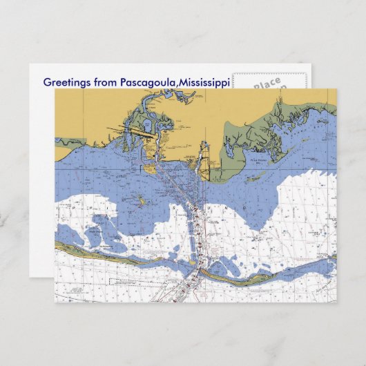 Pascagoula, Mississippi Nautical Chart Briefkaart (Voorkant / Achterkant)